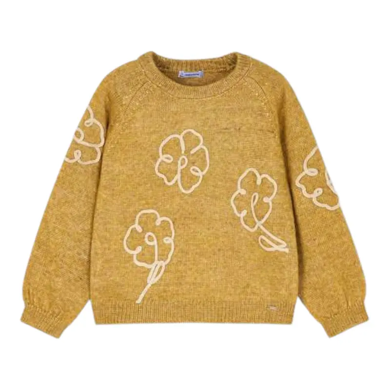 Mayoral Maglia tinta unita con Ricami Giallo Ocra per Bambina