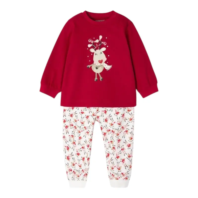 Mayoral Pigiama 2 Pezzi Shirt-Pantalone Rosso per Bambina