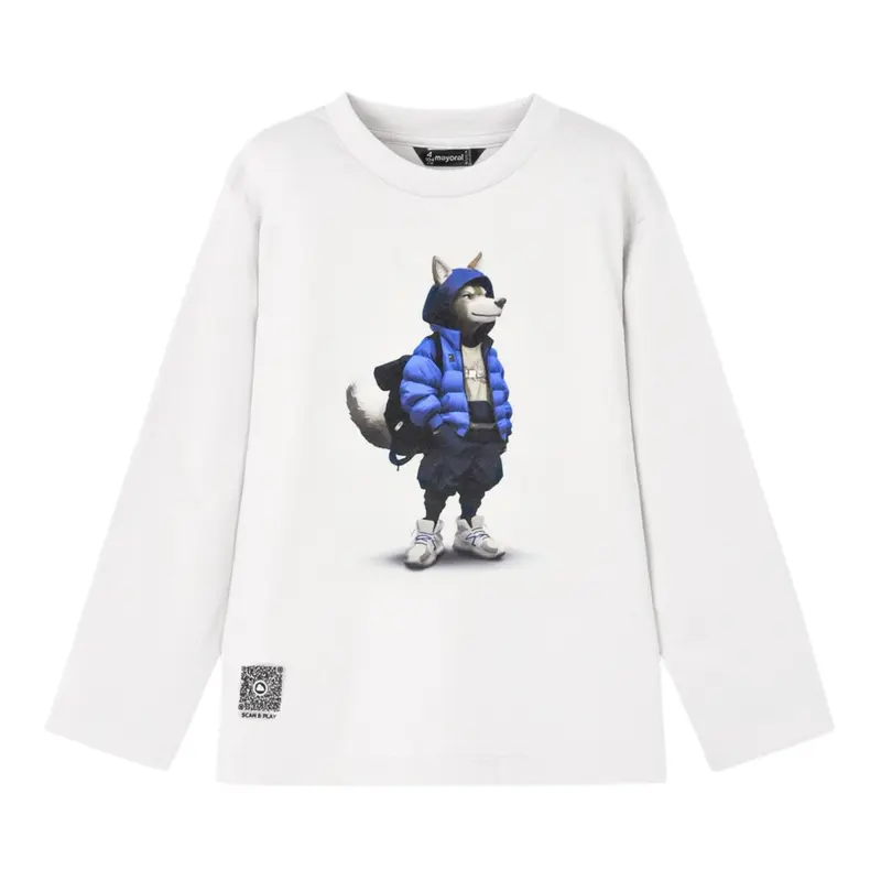 Mayoral Shirt tinta unita Girocollo con Stampa Bianco per Neonato