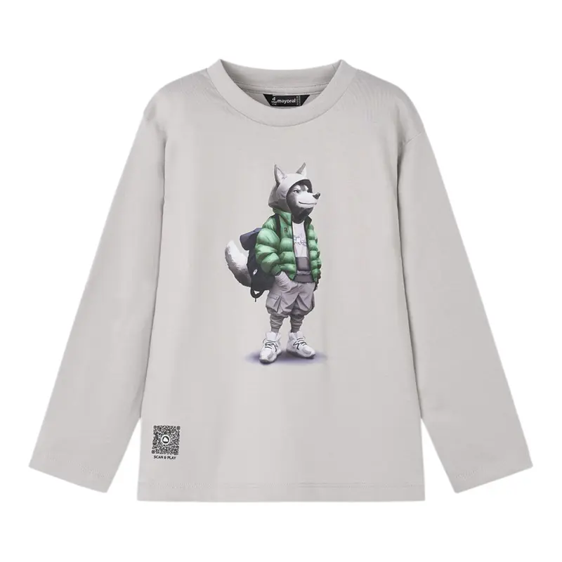 Mayoral Shirt tinta unita Girocollo con Stampa Grigio per Bambino