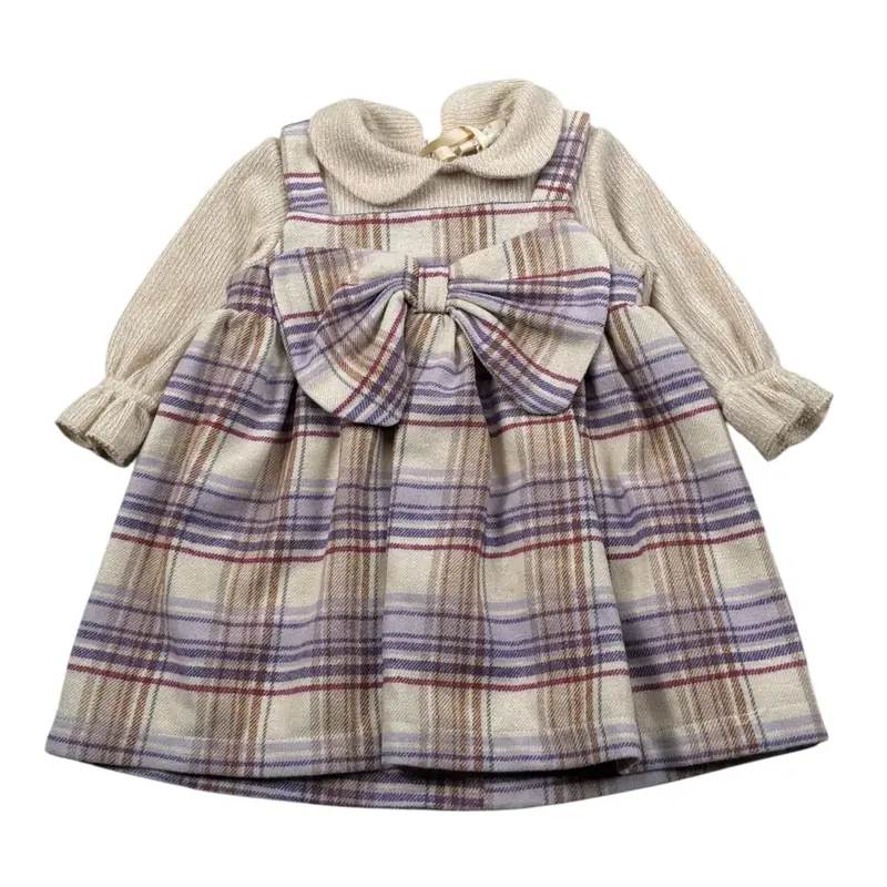 Meilisa Bai Abito Manica Lunga Stampa Fantasia Beige per Neonata