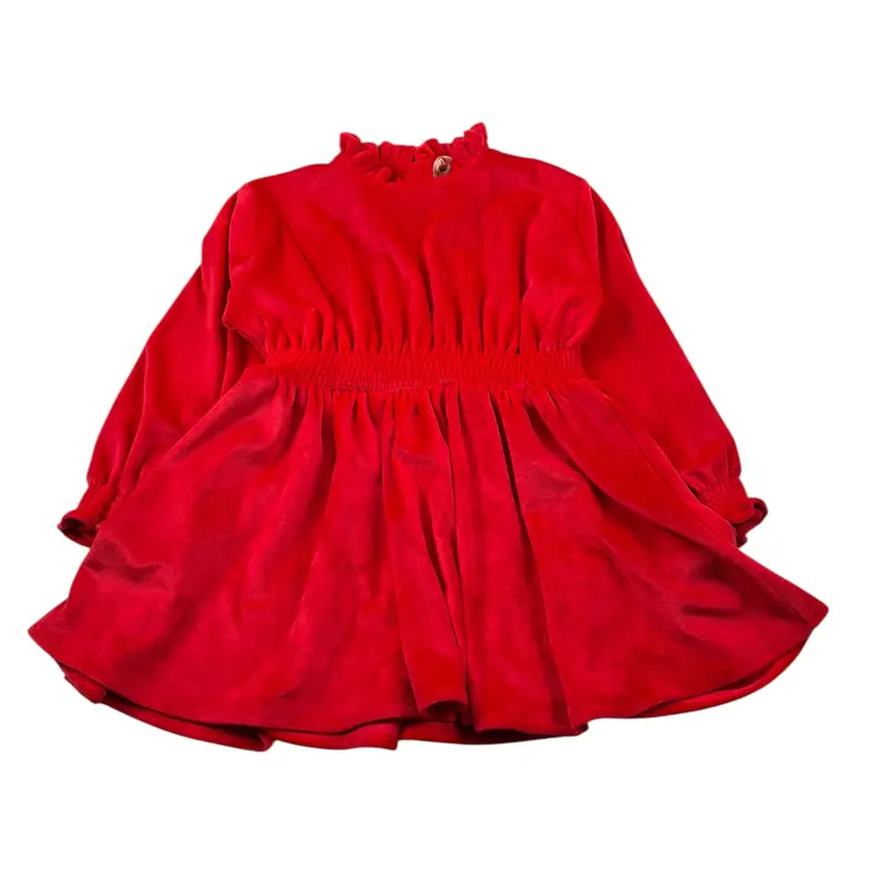 Meilisa Bai Abito Manica Lunga tinta unita In Velluto Rosso per Bambina