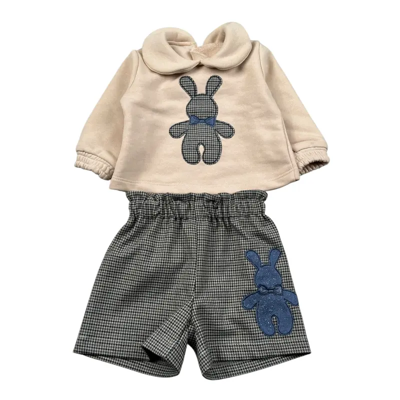Meilisa Bai Completo 2 Pezzi Felpa-Short Beige per Neonata