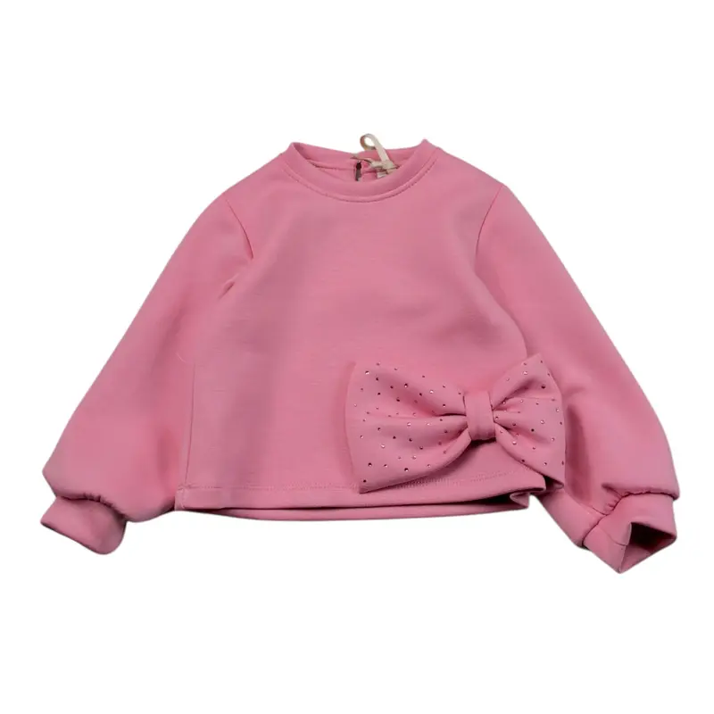 Meilisa Bai Completo 2Pz Felpa tinta unita con Fiocco-Gonna Rosa per Neonata