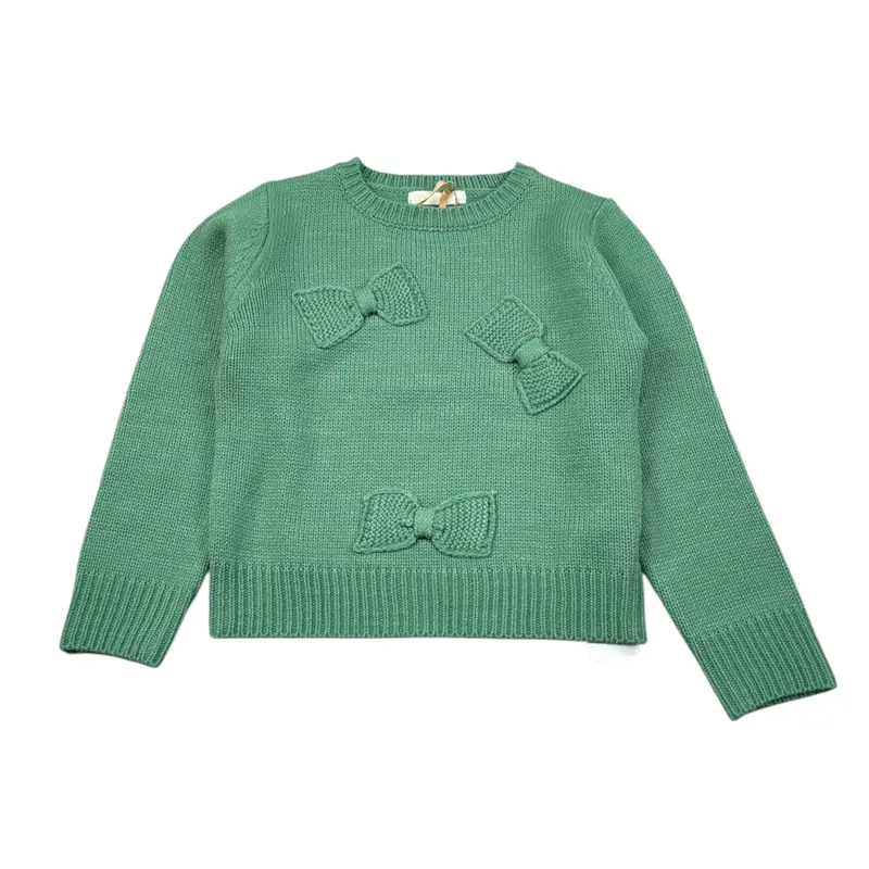Meilisa Bai Maglia tinta unita con Ricami Verde per Bambina