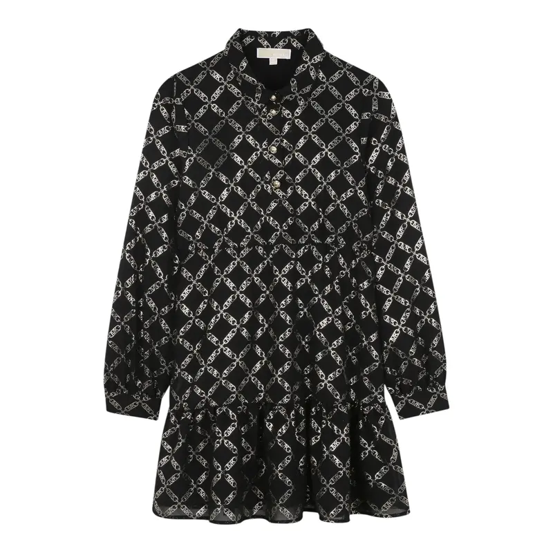 Michael Kors Abito Manica Lunga tinta unita con Loghi Nero per Bambina
