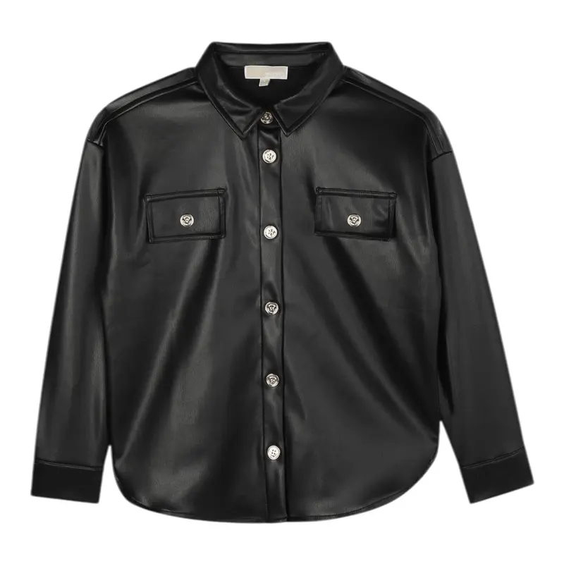 Michael Kors Camicia Manica Lunga In Ecopelle Nero per Bambina