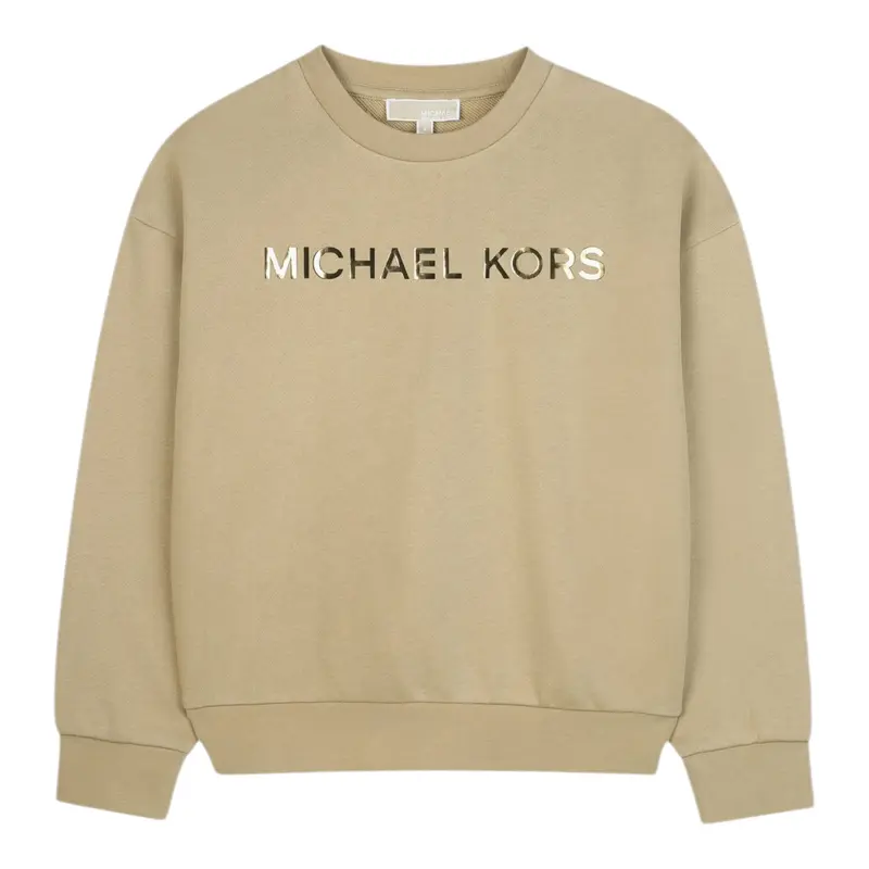 Michael Kors Felpa Chiusa Girocollo tinta unita con Logo Beige per Bambina