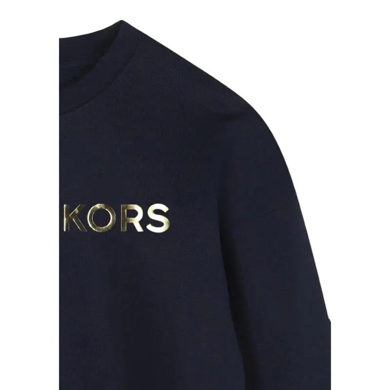 Michael Kors Felpa Chiusa Girocollo tinta unita con Logo Blu per Bambina