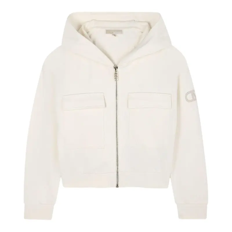 Michael Kors Felpa con Zip E Cappuccio tinta unita Crema per Bambina
