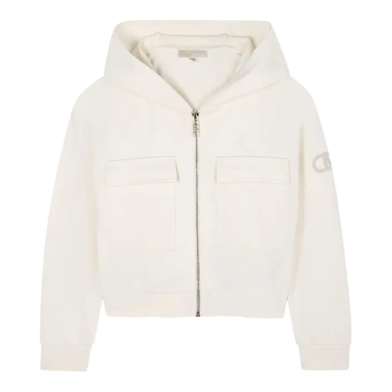 Michael Kors Felpa con Zip E Cappuccio tinta unita Crema per Bambina