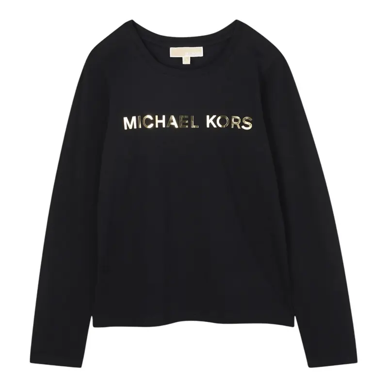 Michael Kors Shirt Girocollo tinta unita con Logo Nero per Bambino