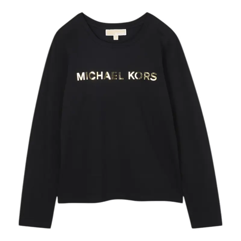 Michael Kors Shirt Girocollo tinta unita con Logo Nero per Neonata