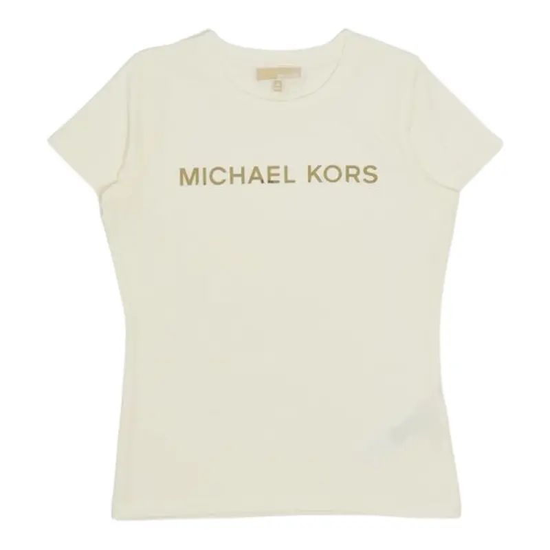 Michael Kors T-Shirt tinta unita con Logo Panna per Neonata