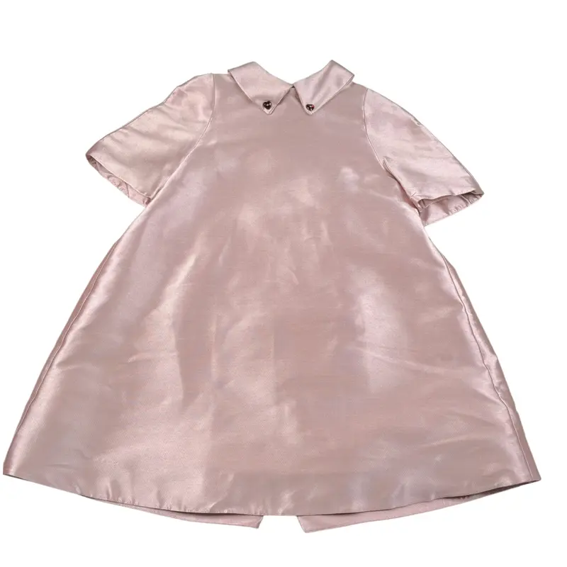 Mimisol Abito tinta unita Mezza Manica con Colletto Rosa per Bambina