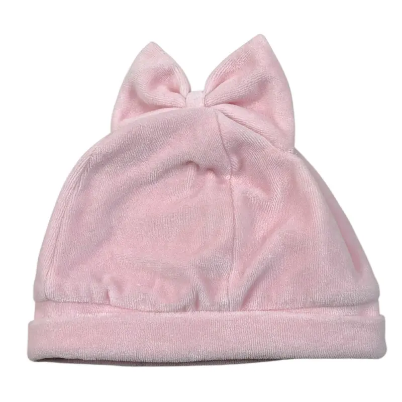 Mini Banda Cappello tinta unita con Fiocco Rosa per Neonata