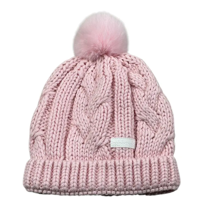 Mini Banda Cappello tinta unita con Pon Pon Rosa per Neonata
