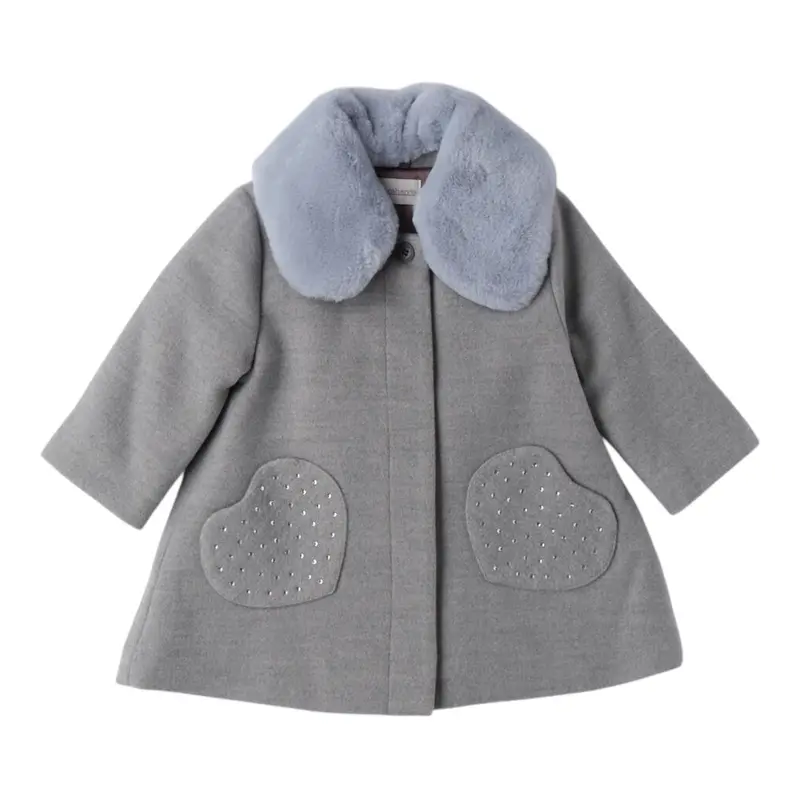 Mini Banda Cappotto tinta unita con Colletto Grigio per Bambina