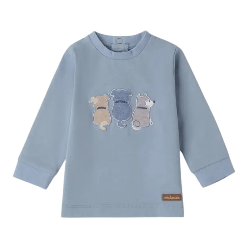 Mini Banda Shirt tinta unita con Stampa Azzurro per Neonato