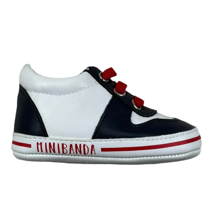 Mini Banda Sneakers Bicolore con Lacci Bianco/Blu per Neonato