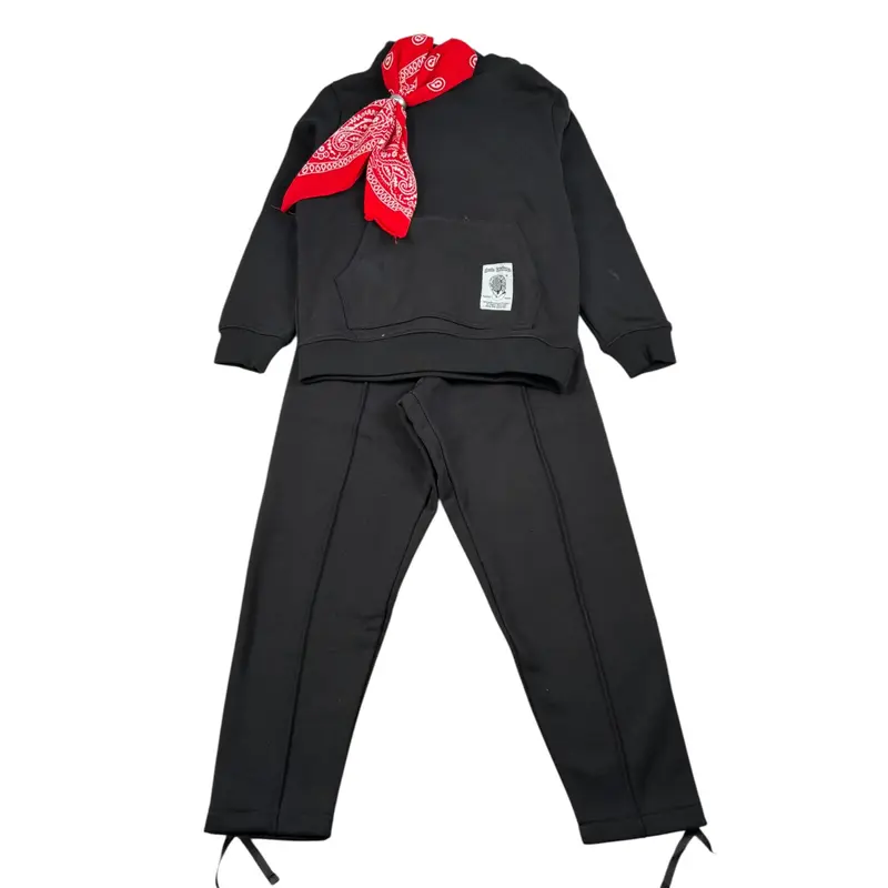 Minimal Completo 2 Pezzi Felpa-Pantalone tinta unita Nero per Bambina