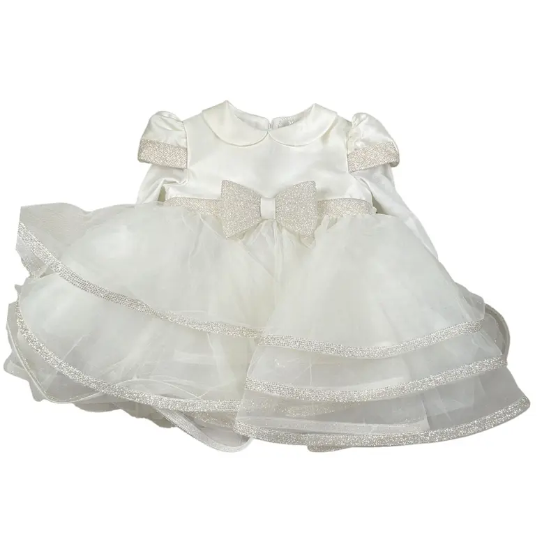 Minu' Abito Cerimonia tinta unita con Tulle Bianco per Neonata