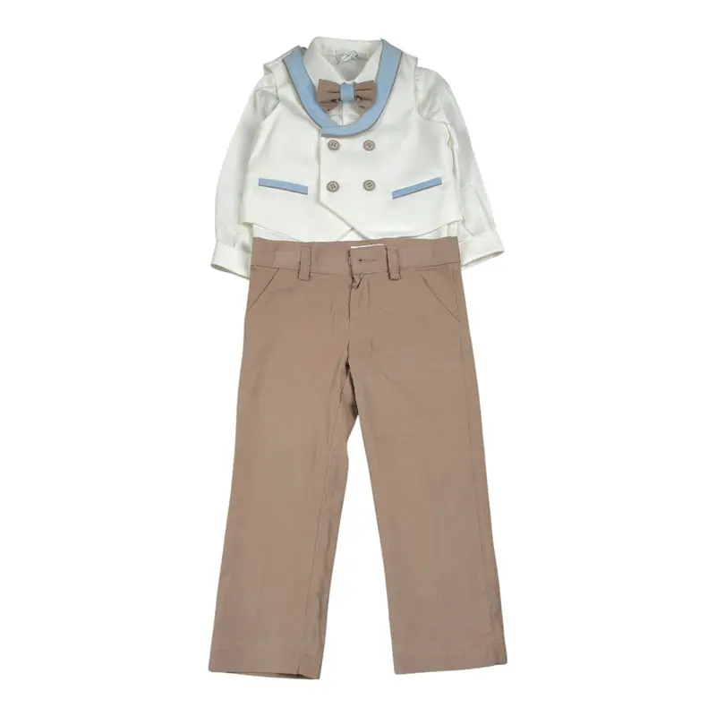 Minu' Completo Cerimonia 4Pz Camicia-Papillon-Gilet-Pantalone Bianco per Neonato