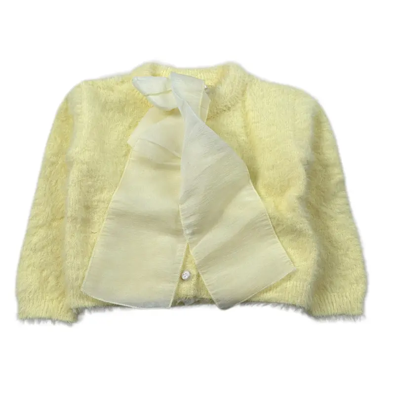 Miss Grant Cardigan tinta unita con Fiocco Giallo per Neonata