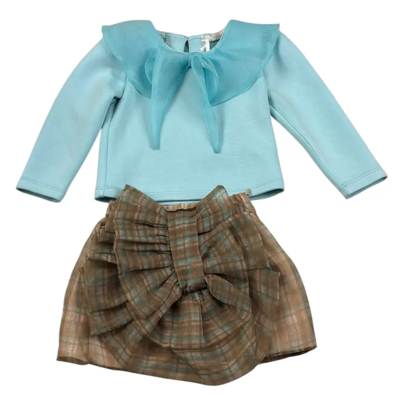 Miss Grant Completo 2 Pezzi Shirt-Gonna Azzurro per Neonata