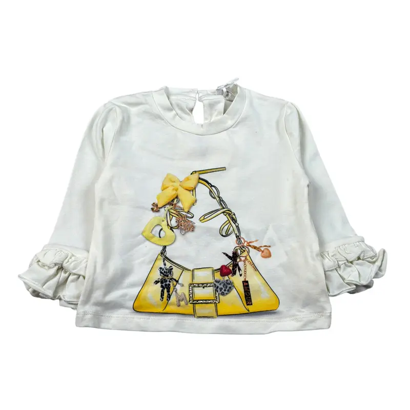 Miss Grant Shirt Girocollo tinta unita con Stampa Panna per Bambina