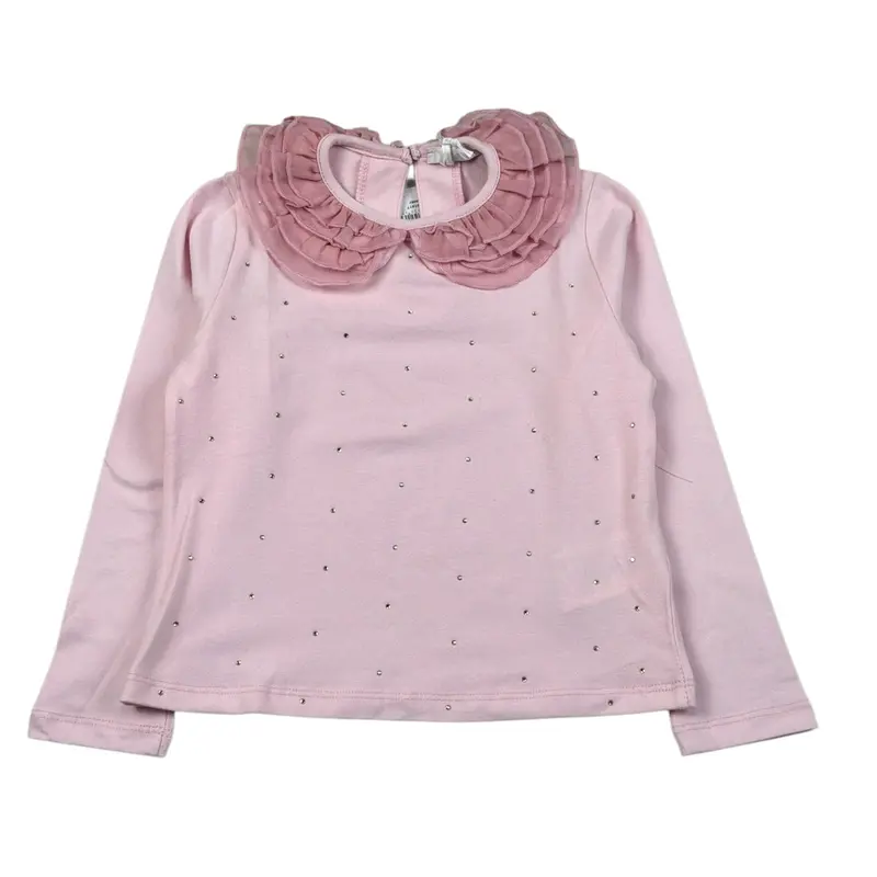 Miss Grant Shirt tinta unita con Colletto Rosa per Bambina
