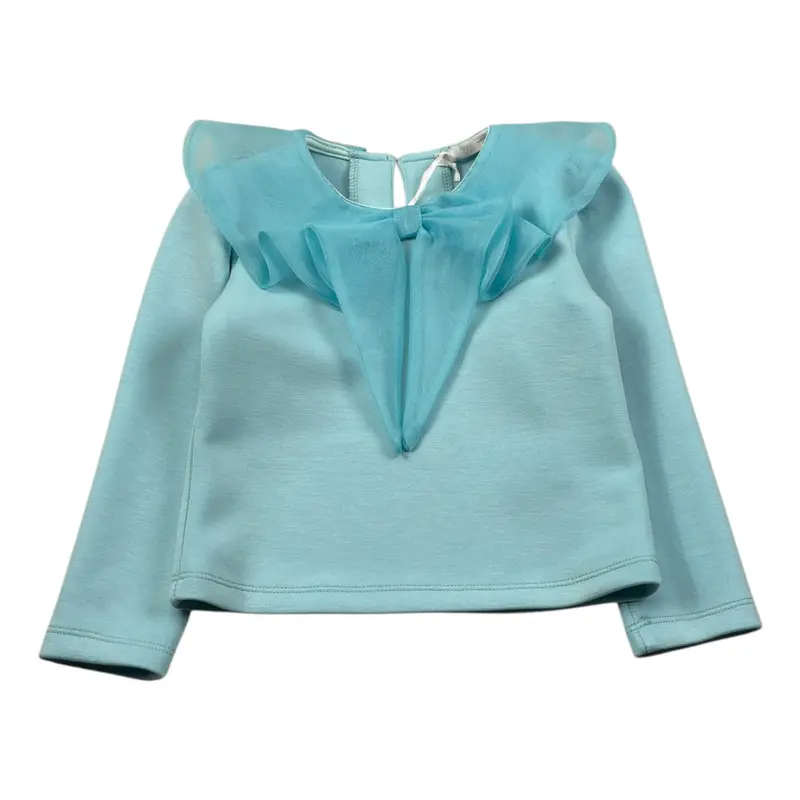 Miss Grant Shirt tinta unita con Colletto Tulle Azzurro per Bambina