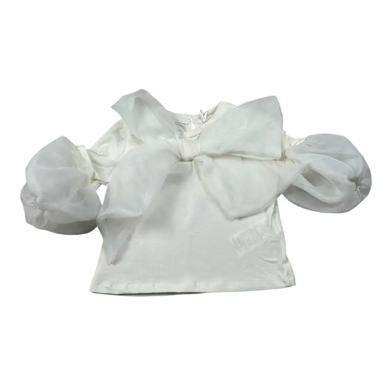 Miss Grant T-Shirt tinta unita con Fiocco Panna per Bambina