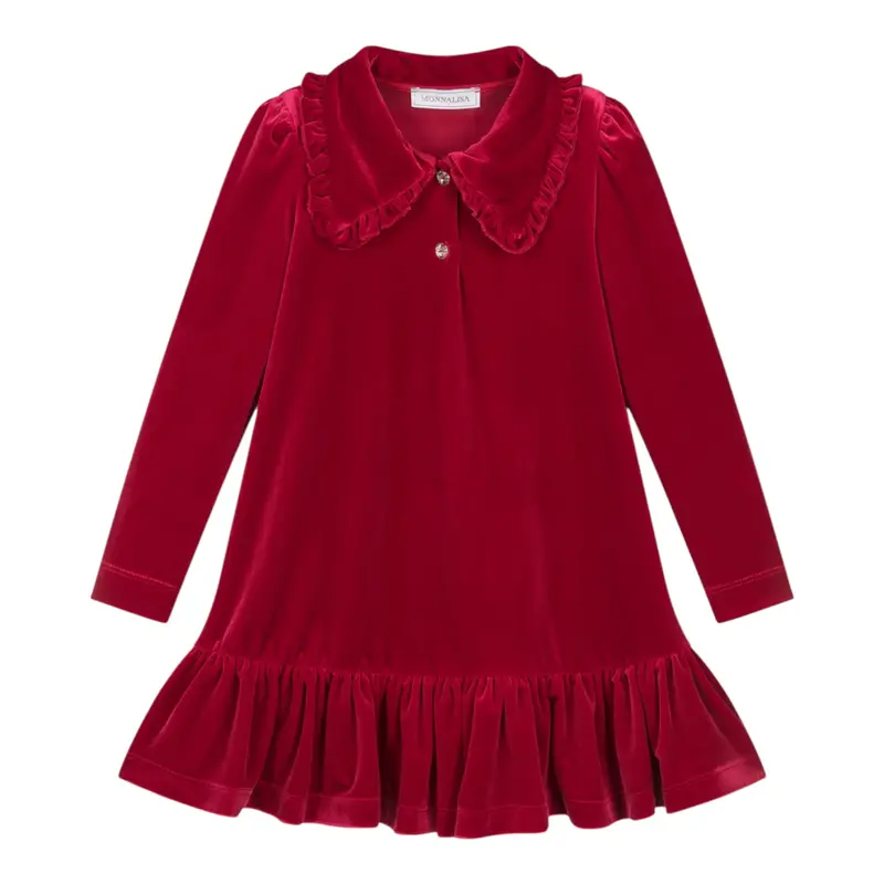 Monnalisa Abiti Manica Lunga tinta unita In Velluto Rosso per Bambina