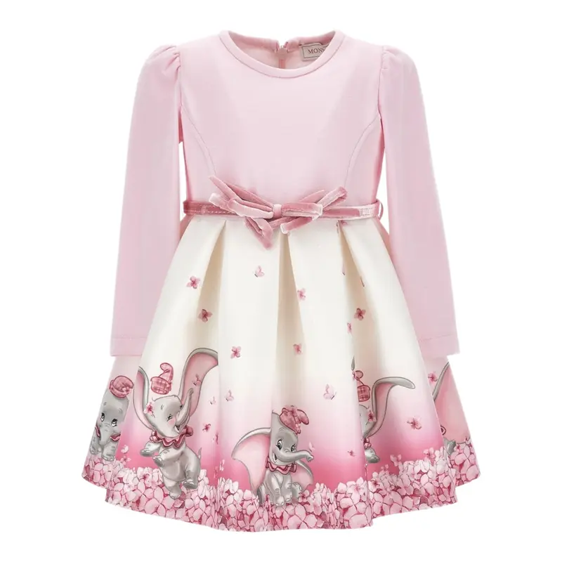 Monnalisa Abito Maica Lunga Bicolore con Cinturino Panna/Rosa per Bambina