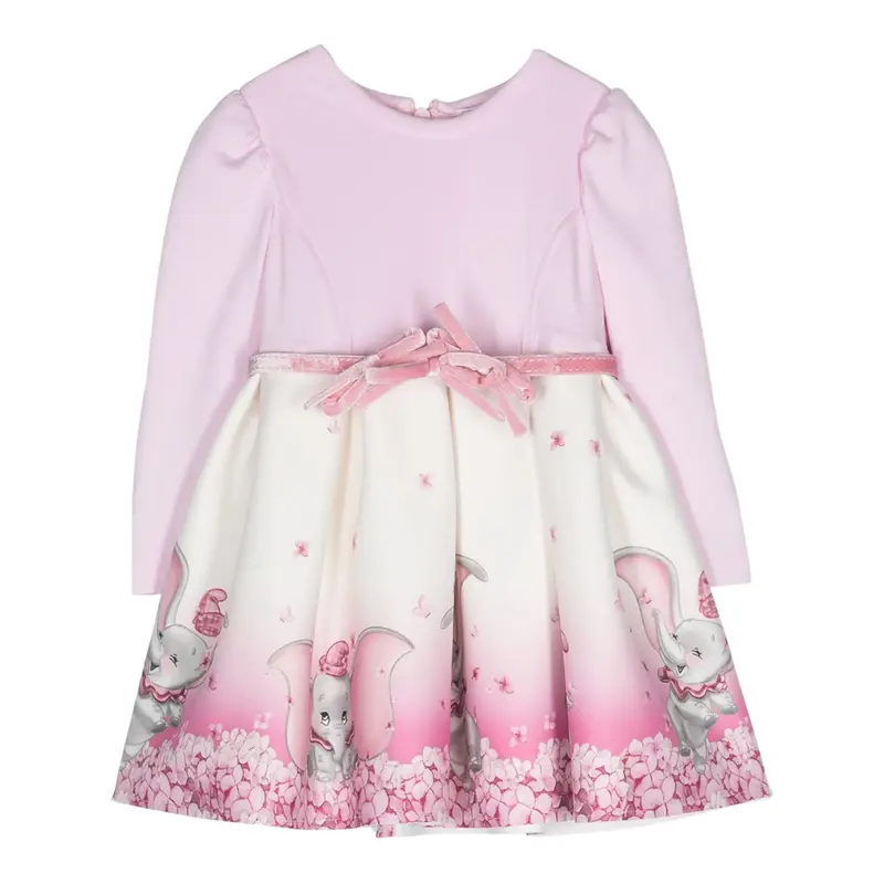 Monnalisa Abito Maica Lunga Bicolore con Cinturino Rosa/Bianco per Neonata