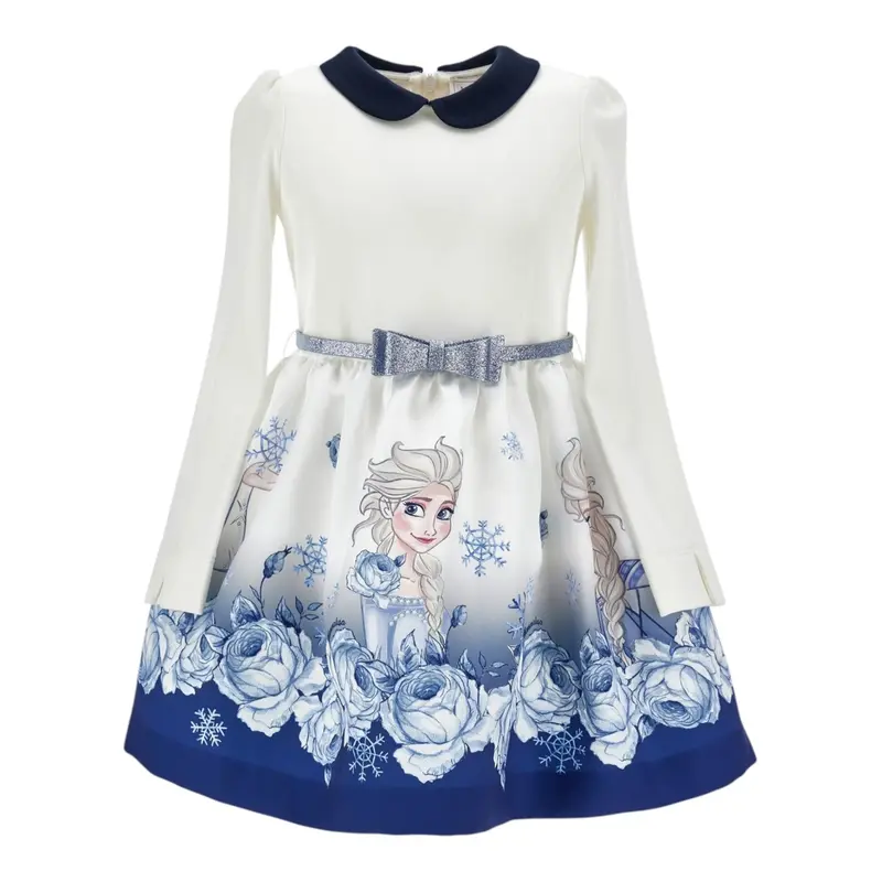 Monnalisa Abito Manica Lunga tinta unita Cn Stampa Frozen Bianco per Neonata