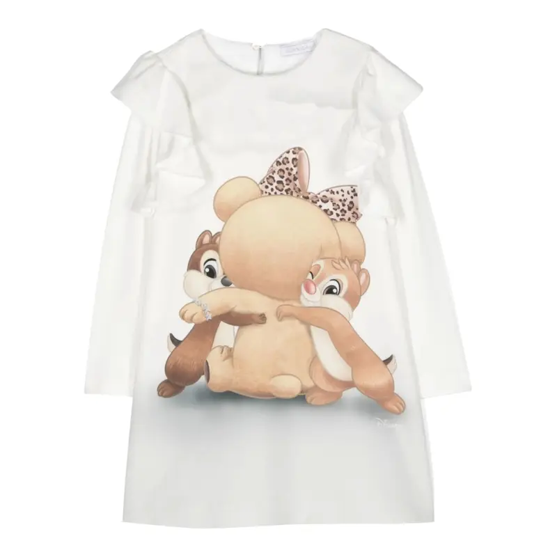 Monnalisa Abito Manica Lunga tinta unita Panna per Bambina