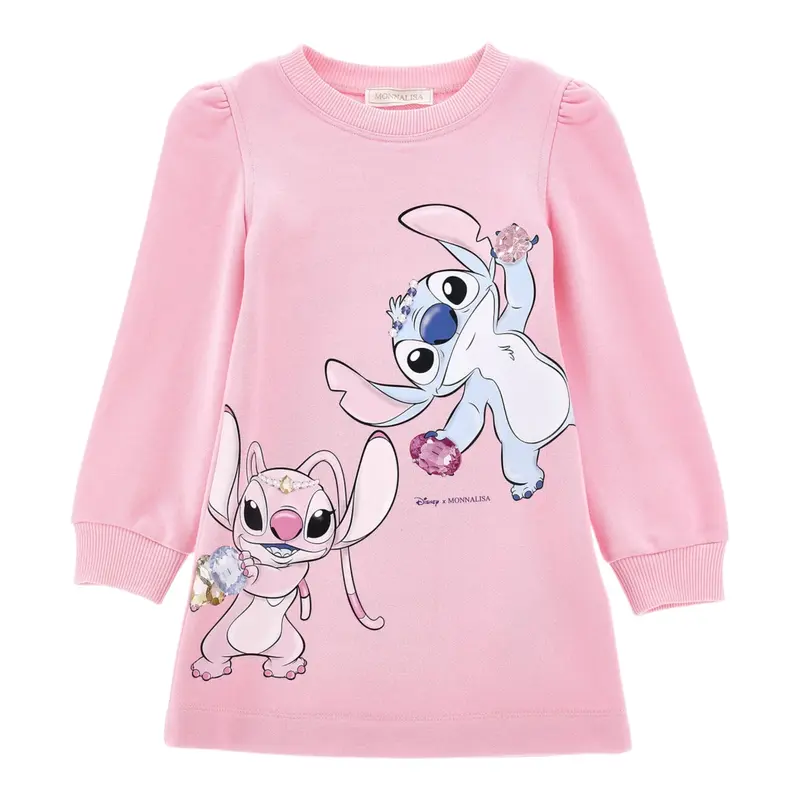 Monnalisa Abito Manica Lunga tinta unita Rosa per Bambina