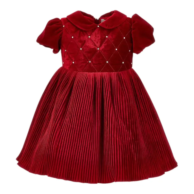 Monnalisa Abito tinta unita In Velluto Rosso per Neonata