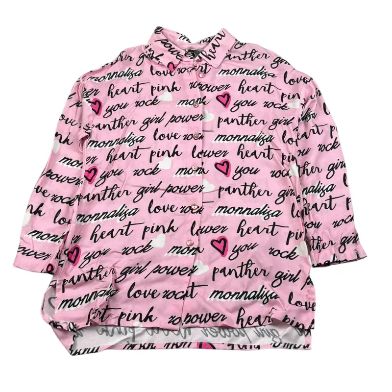 Monnalisa Camicia Manica Lunga tinta unita con Stampe Rosa per Bambina