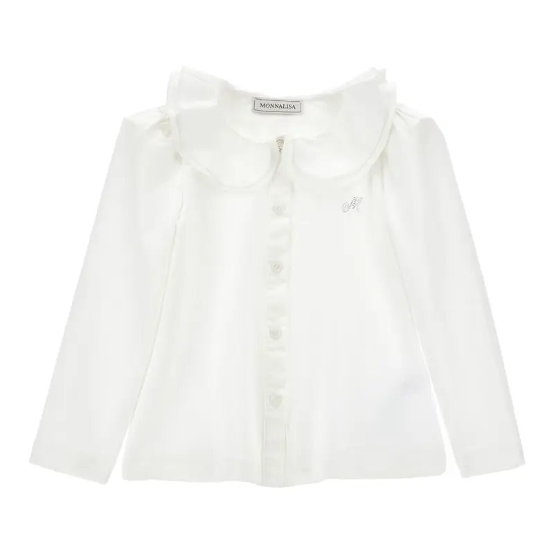 Monnalisa Camicia Manica Lunga tinta unita Panna per Bambina