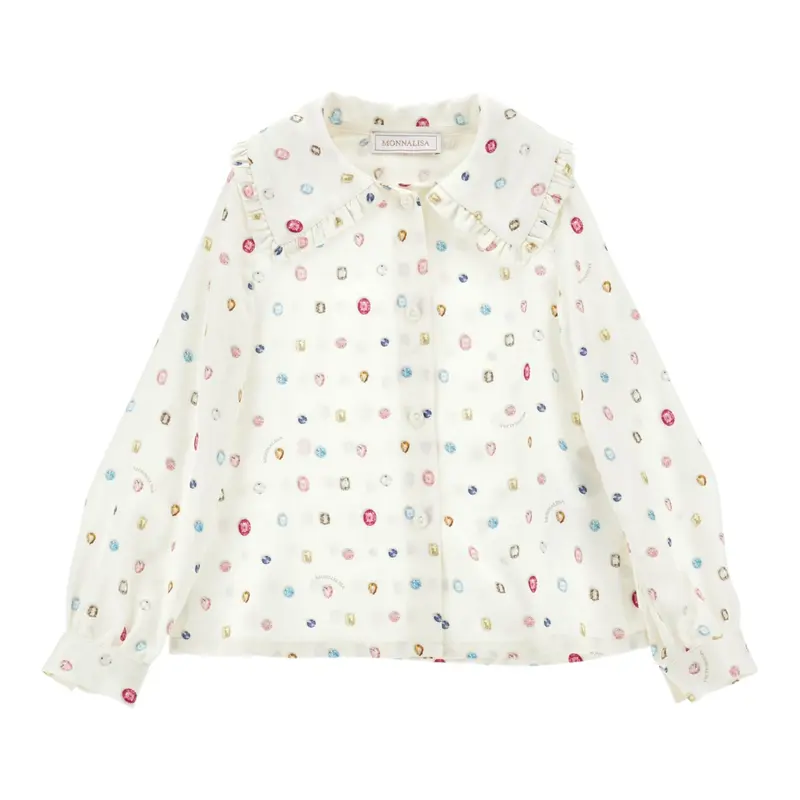 Monnalisa Camicia Manica Lunga tinta unita Panna per Bambina