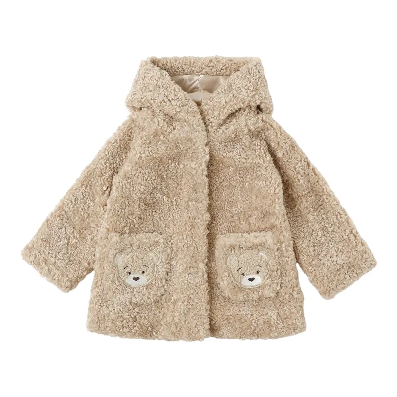 Monnalisa Cappotto tinta unita con Cappuccio Beige per Bambina