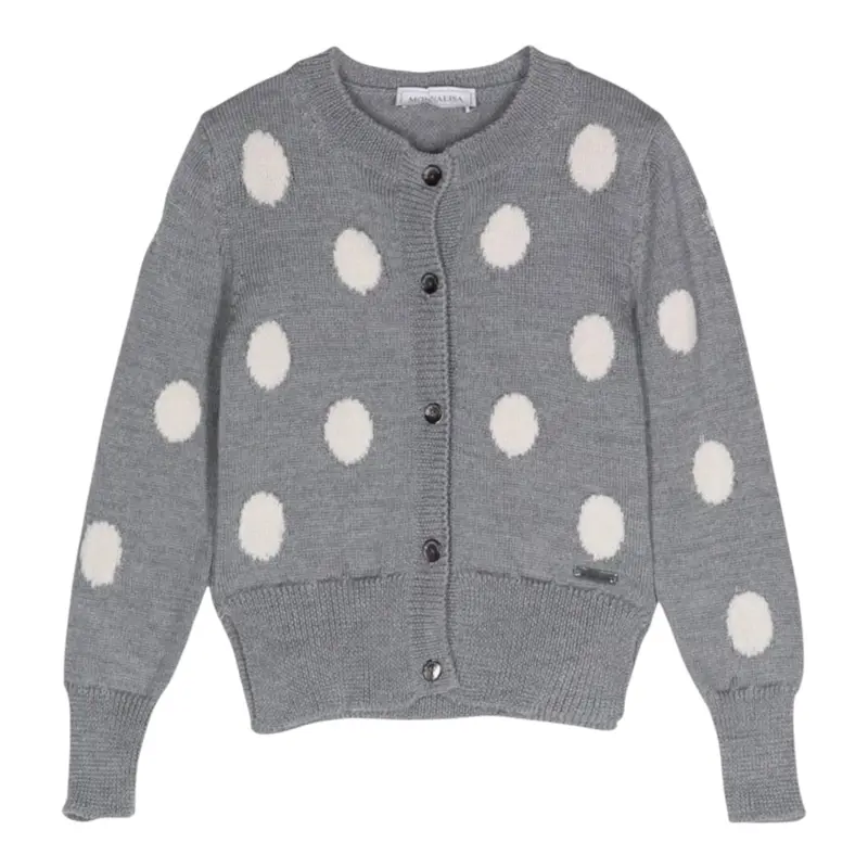 Monnalisa Cardigan tinta unita A Pois Grigio per Bambina