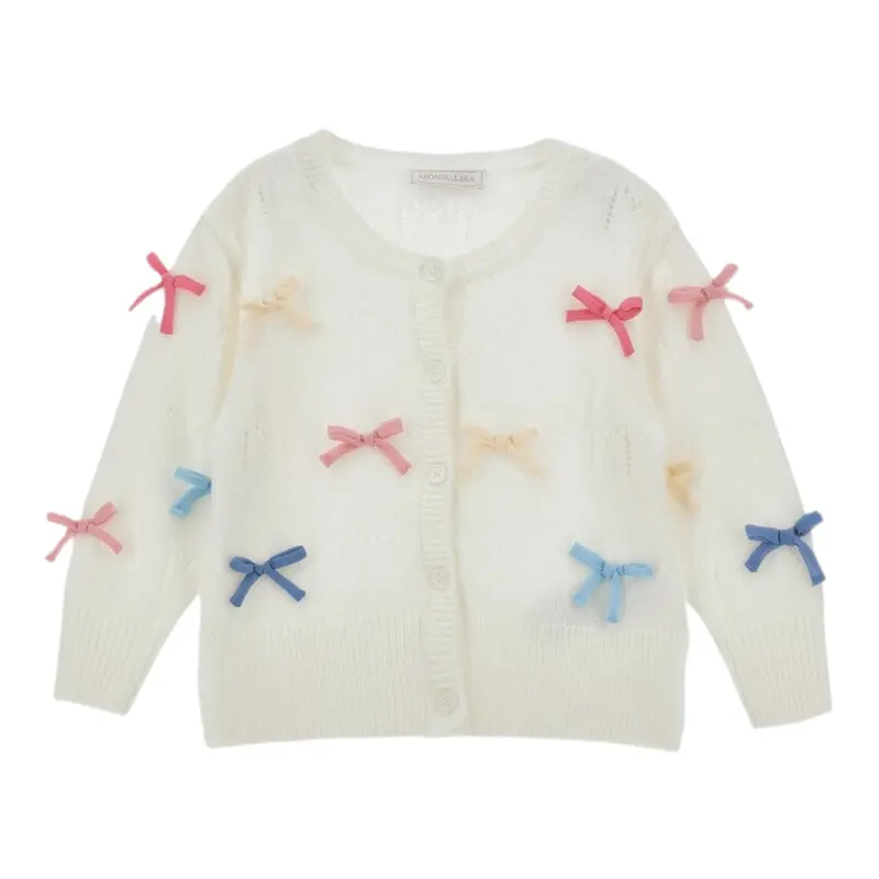 Monnalisa Cardigan tinta unita con Applicazioni Panna per Bambina