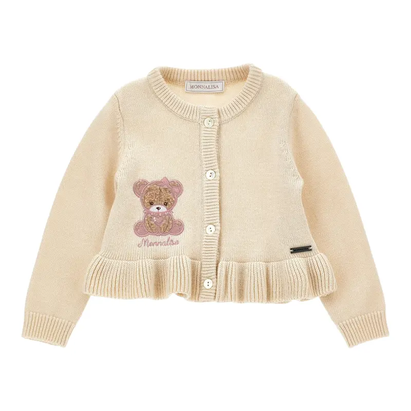 Monnalisa Cardigan tinta unita con Ricami Beige per Neonata