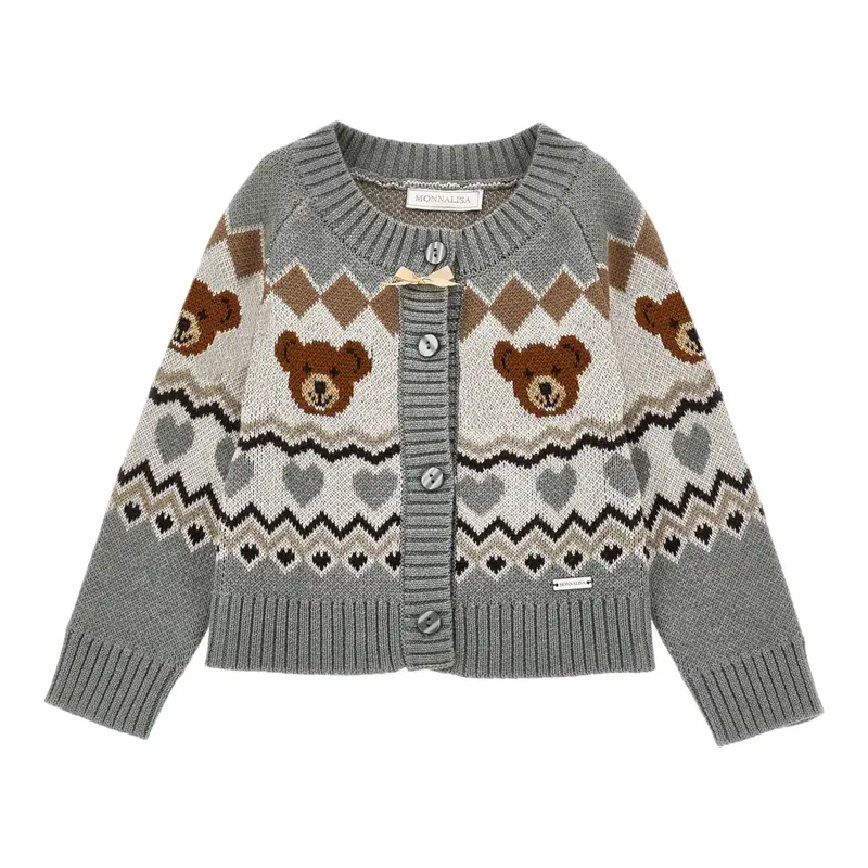 Monnalisa Cardigan tinta unita con Ricami Grigio per Bambina