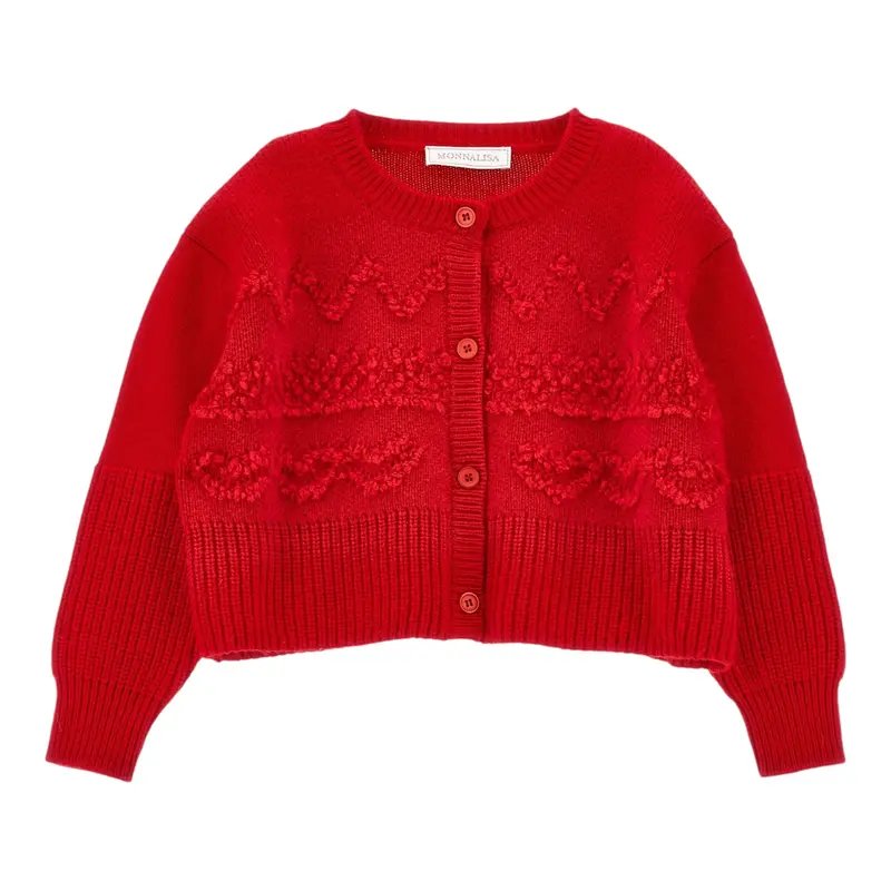 Monnalisa Cardigan tinta unita con Ricami Rosso per Bambina