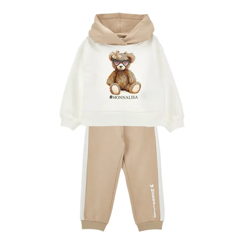 Monnalisa Completo 2 Pezzi Felpa-Pantalone Bicolore Beige per Bambina